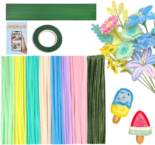 Miniatura 13 de URSDIART 311 piezas de limpiapipas azules para manualidades - Kit de fabricación de flores de tallos de felpilla, alambre grueso y esponjoso