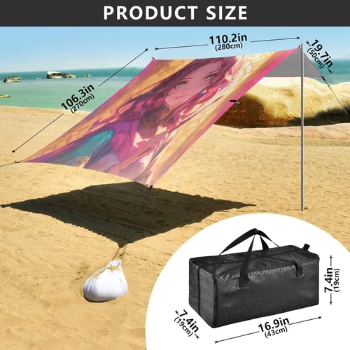Miniatura 3 de Pink and Gold Artist Foldable Beach Tent UPF50+ Protection Waterproof Sun Shade with Sand Shovel for Family Trips, Picnics & Camping