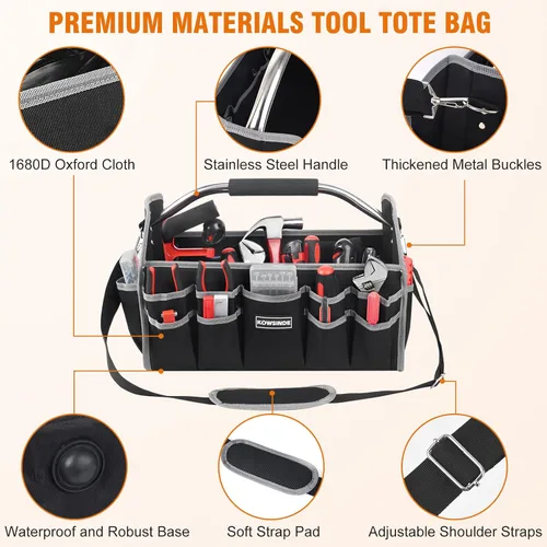 Miniatura 3 de Kowsinde Bolsa de herramientas de 16 pulgadas, bolsa de herramientas para electricista, bolsas de herramientas con parte superior abierta, 26 Gris