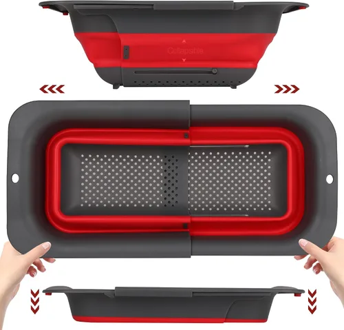 Miniatura 7 de ROTTOGOON Colador plegable de 7 cuartos, colador expandible sobre el fregadero, colador ajustable de silicona para fregadero de cocina, cesta grande
