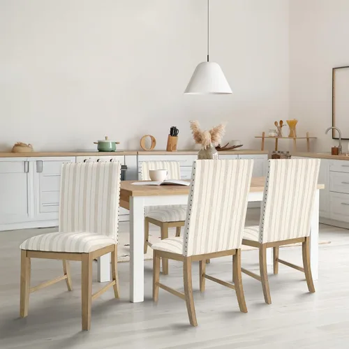 Miniatura 129 de Homepop Silla de comedor con detalles festoneados, sillas de comedor Parsons tapizadas, muebles decorativos para el hogar, tejido gris claro