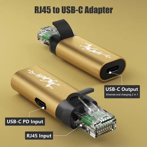 Miniatura 4 de Adaptador USB C a Ethernet, nueva idea RJ45 macho a USB C hembra adaptador de red LAN, chip inteligente incorporado, simplemente inserta cables