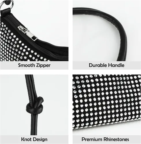Miniatura 4 de Bolso de mano para mujer, bolso hobo brillante, bolso de hombro con diamantes de imitación, bolso cruzado brillante, elegante bolso de mano