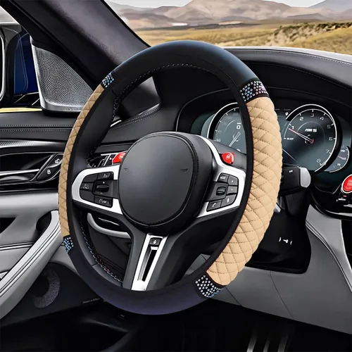 ZIMISI Funda de volante de cuero suave con diamantes brillantes, protector de volante antideslizante de 15" con cristales brillantes para automóvil,
