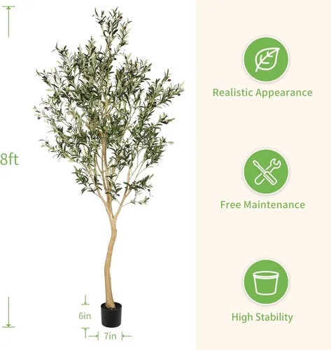 Miniatura 4 de Realead - Árbol de olivo artificial grande de 8 pies de alto - Árbol de olivo realista de seda grande artificial para interiores - Árboles de olivo