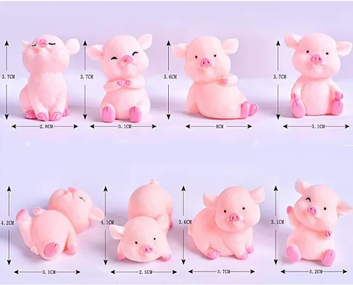 Miniatura 7 de Figuras de cerdo en miniatura, 8 piezas de figuras de juguete de cerdito rosa, decoración de pasteles para decoración de hadas jardín, coche