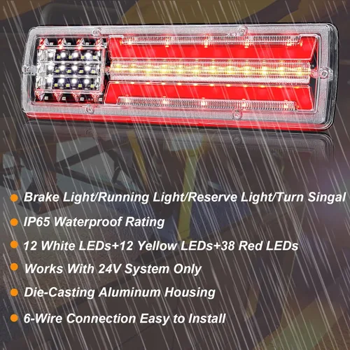 Miniatura 5 de jose2015 Luces traseras de remolque de 24 V, barra de luz trasera de camión de 11.4 pulgadas, súper brillante, 62 luces LED de señal de giro, luz