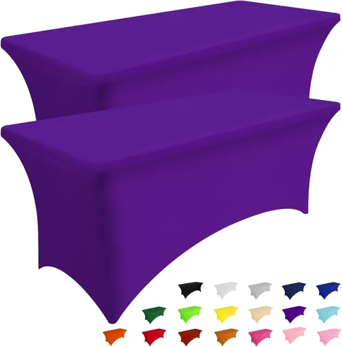 Miniatura 40 de Smiry Paquete de 2 manteles de elastano de 6 pies, fundas de mesa elásticas ajustables extensibles, lavables y sin arrugas, rectangulares para mesa