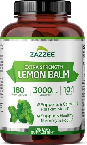 Zazzee Extracto orgánico de bálsamo de limón 10:1, 3000 mg de fuerza por cápsula, 180 cápsulas veganas, suministro para 6 meses, extracto