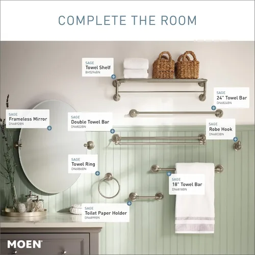 Miniatura 7 de Moen Colección Sage, Barra Doble de Toallas de Baño de 24 Pulgadas, Níquel Cepillado Resistente a las Manchas, DN6822BN, Colgador de Baño de Pared