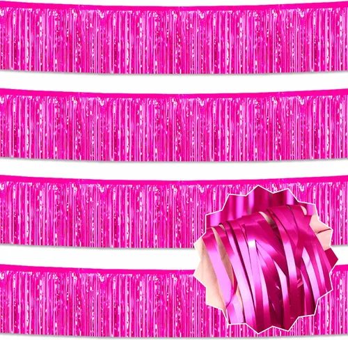 Miniatura 20 de Paquete de 4 guirnaldas de flecos de papel de aluminio negro de 10 pies con serpentinas metálicas de oropel para colgar en la pared, guirnalda