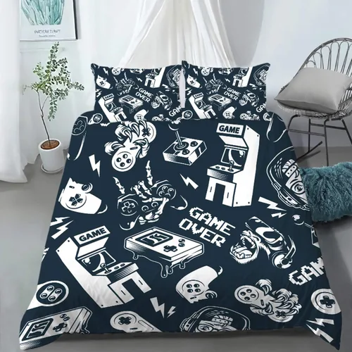 Miniatura 12 de AILONEN - Ropa de cama con estampado de control de videojuegos, para niños, funda de edredón, supersuave y resistente a la decoloración, 3 piezas