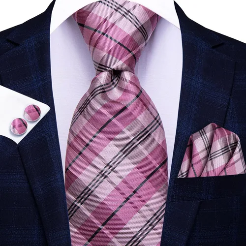 Miniatura 138 de Hi-Tie Corbata clásica de cachemira para hombre con pañuelo y gemelos a cuadros