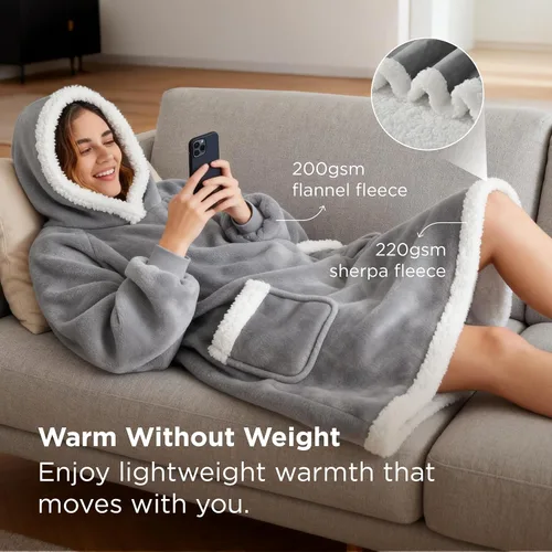 Miniatura 2 de Bedsure Manta con capucha, manta con capucha portátil como regalos para mamá, regalos de cumpleaños para mujeres, niños y adolescentes, sudadera Gris