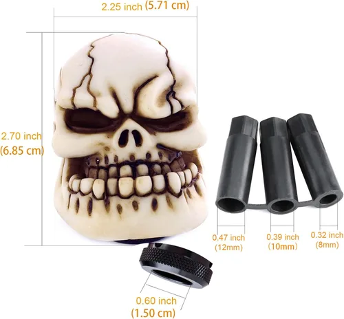 Miniatura 4 de Pomo de cambios con forma de calavera para palanca de cambios de coche, color beige, ajuste universal para la mayoría de las transmisiones manuales
