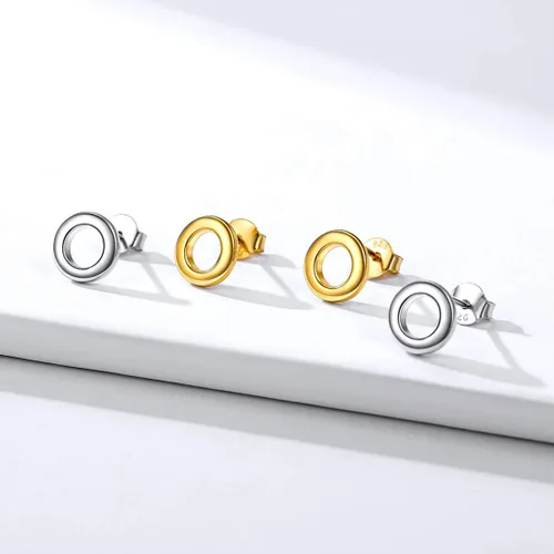 Miniatura 7 de ChicSilver Aretes de plata de ley 925 con forma de barra simple, círculotriángulo para mujer, color plataoronegro (con caja de regalo)