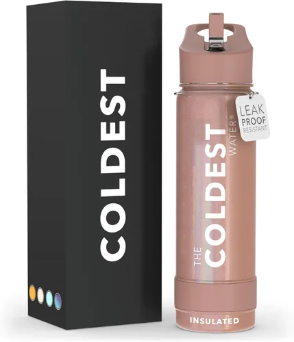 Miniatura 92 de Coldest - Botella para agua con tapa que incluye pajilla, térmica y metálica (acero inoxidable), para hombres y mujeres, color morado