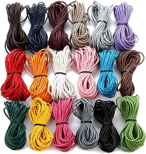 Miniatura 5 de Cuerda redonda de cuero real de 21 yardas, cuerda trenzada de cuero genuino para hacer joyas, collares, pulseras, cordones de zapatos, correas