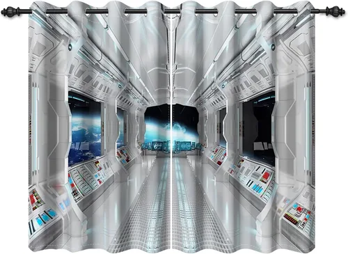 Miniatura 23 de Renaiss Cortinas para ventana del espacio exterior, paso interior de la estación espacial, corredor de ciencia ficción futurista, vista