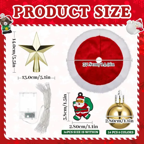 Miniatura 2 de Syhood Juego de 63 piezas de adornos mini para árbol de Navidad, decoración de árbol de Navidad, gadget de minifalda, estrella topper, adorno