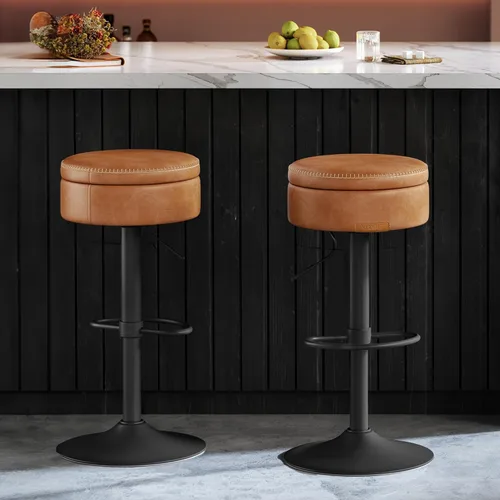 Miniatura 13 de VASAGLE Colección EKHO Taburete de bar giratorio de 360°, taburete de bar ajustable en altura con almacenamiento, cuero sintético con costuras