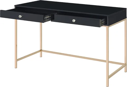 Miniatura 3 de Knocbel Mesa de escritura contemporánea con 2 cajones, estación de trabajo de oficina en casa con base de metal, capacidad de peso de 99 libras, 47