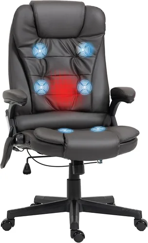 Miniatura 13 de HOMCOM, silla de oficina ejecutiva, ergonómica, piel sintética, con calor, masaje vibratorio., Cuero, Crema