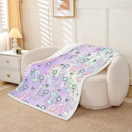 Miniatura 3 de Erosebridal Manta de dinosaurio, manta Kawaii de dinosaurio para niños y niñas, decoración de habitación de regalo, manta Sherpa de animales lindos