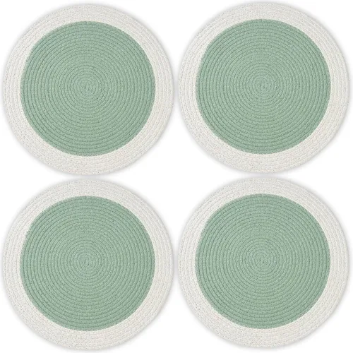 Miniatura 18 de Encasa XO Juego de 6 manteles individuales de comedor, manteles individuales de algodón, 13 pulgadas de diámetro, color beige, cargadores hechos a