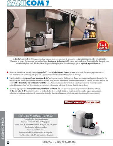 Miniatura 4 de SFA SANIFLO - Sanicom 1 - Bomba de drenaje de agua gris para trabajo pesado - Solución comercial de alta temperatura - Diseño robusto y eficiente