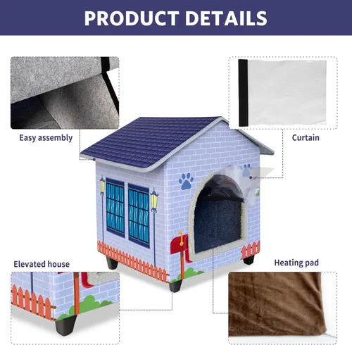 Miniatura 4 de Casas para gatos con calefacción para gatos de interior/exterior con cama para gatos elevada y resistente al agua, proporcionando un refugio seguro