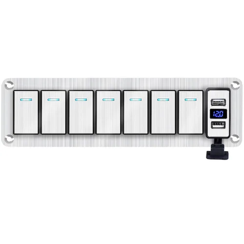 Miniatura 22 de Panel de interruptor basculante de aluminio de 2 vías, impermeable, precableado con retroiluminación azul, interruptor de palanca