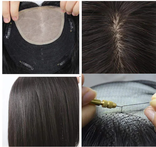 Miniatura 6 de Toppers de cabello humano real con clip, piezas onduladas natura, 6.3 x 6 pulgadas, base de seda, peluca para la frente para mujeres con cabello