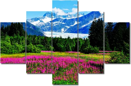 Miniatura 34 de TUMOVO Lienzo decorativo para pared de sala de estar, 5 paneles de naturaleza, Alaska, Estados Unidos, autopista alrededor de montañas, paisaje