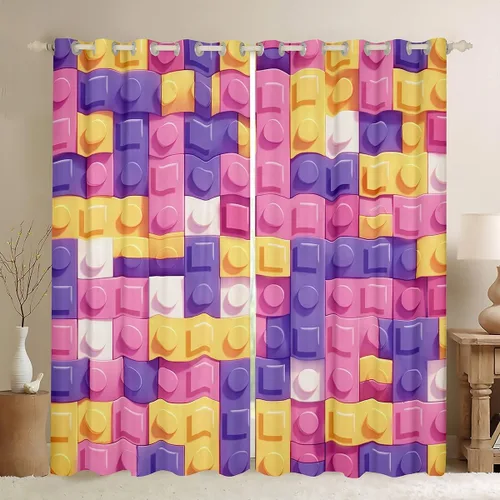 Miniatura 13 de Feelyou Cortinas de ventana de bloque de construcción para dormitorio, 38 pulgadas de ancho x 45 pulgadas de largo, 2 paneles de estilo ladrillo