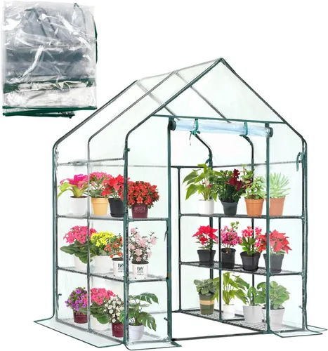 Miniatura 10 de Purlyu Cubierta de repuesto para invernadero transitable con puerta enrollable con cremallera, 56 x 56 x 76 pulgadas, cubierta de invernadero