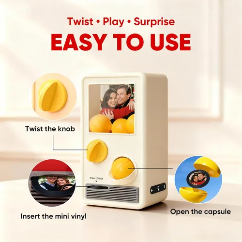 Miniatura 3 de Máquina de música Gachapon personalizada, mini reproductor de vinilo personalizado de canciones de Spotify y fotos, caja de música interactiva retro