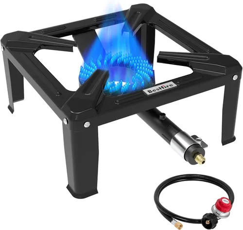 Miniatura 7 de Bestfire Estufa de propano individual de 13 pulgadas, 90,000 BTU, quemador portátil de hierro fundido para exteriores con regulador ajustable