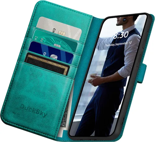 Miniatura 5 de DuckSky Funda tipo cartera de cuero genuino para Samsung Galaxy S22 Ultra 【Bloqueo RFID】【4 tarjeteros de crédito】【Cuero auténtico】 Funda protectora