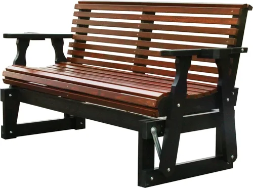 Mecedora de 2 Plazas para Exteriores, Silla Deslizante de Madera de 5 Pies con Respaldo Alto Curvado, Portavasos y Contorno Profundo, Mecedora Gris