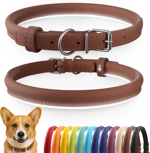 Miniatura 61 de CollarDirect Collar de perro con tachuelas, collares de cuero para mascotas para perros pequeños, medianos y grandes, acolchado suave, marrón, negro