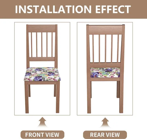 Miniatura 3 de Juego de 4 fundas elásticas para sillas de comedor, fundas para sillas de comedor con estampado floral, fundas para asientos de sillas con estampado