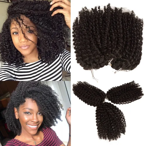 Miniatura 13 de Rizo rizado afro de 8 pulgadas, cabello rizado 4# color negro apagado 3 unids/paquete de extensiones de cabello sintético suave (4#)