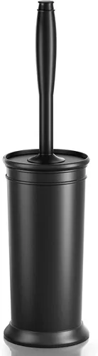 Cepillo de inodoro, cepillo para inodoro con mango extra largo, cerdas duraderas, limpiador de inodoro y soporte cubierto para limpieza de baño Negro