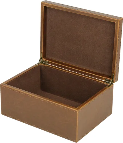 Miniatura 18 de HofferRuffer Caja decorativa de piel sintética, caja de recuerdos de estructura de madera grande, organizador de accesorios, organizador de joyas