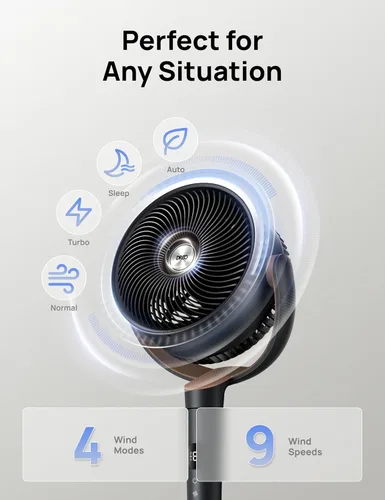 Miniatura 4 de Dreo Ventilador para dormitorio, ventilador de pie oscilante de 120°, ventilador de piso silencioso con motor de CC, ventilador de pedestal
