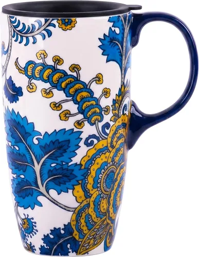 Miniatura 14 de Topadorn Taza de café de viaje de 17oz de cerámica con tapa sellada, taza de té con caja de color, apta para microondas y lavavajillas, taza de café