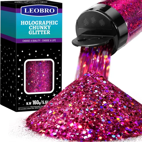 Leobro - Purpurina roja, 160 g / 5.64 oz, purpurina holográfica gruesa para manualidades, resina, uñas, cuerpo, decoraciones DIY Láser rojo-violeta