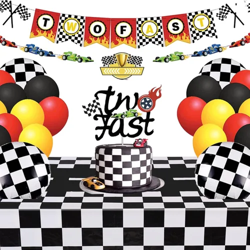 Miniatura 5 de Kesfey Paquete de 3 manteles de plástico de coche de carreras, 54 x 108 pulgadas, suministros para fiesta de cumpleaños, mantel de pista