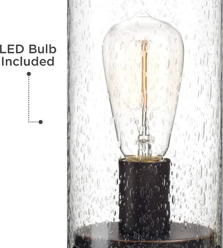 Miniatura 3 de 360 Lighting Libby - Lámpara de mesa de 12 pulgadas de alto LED de bronce con semilla de vidrio sembrado, pantalla cilíndrica para dormitorio, casa